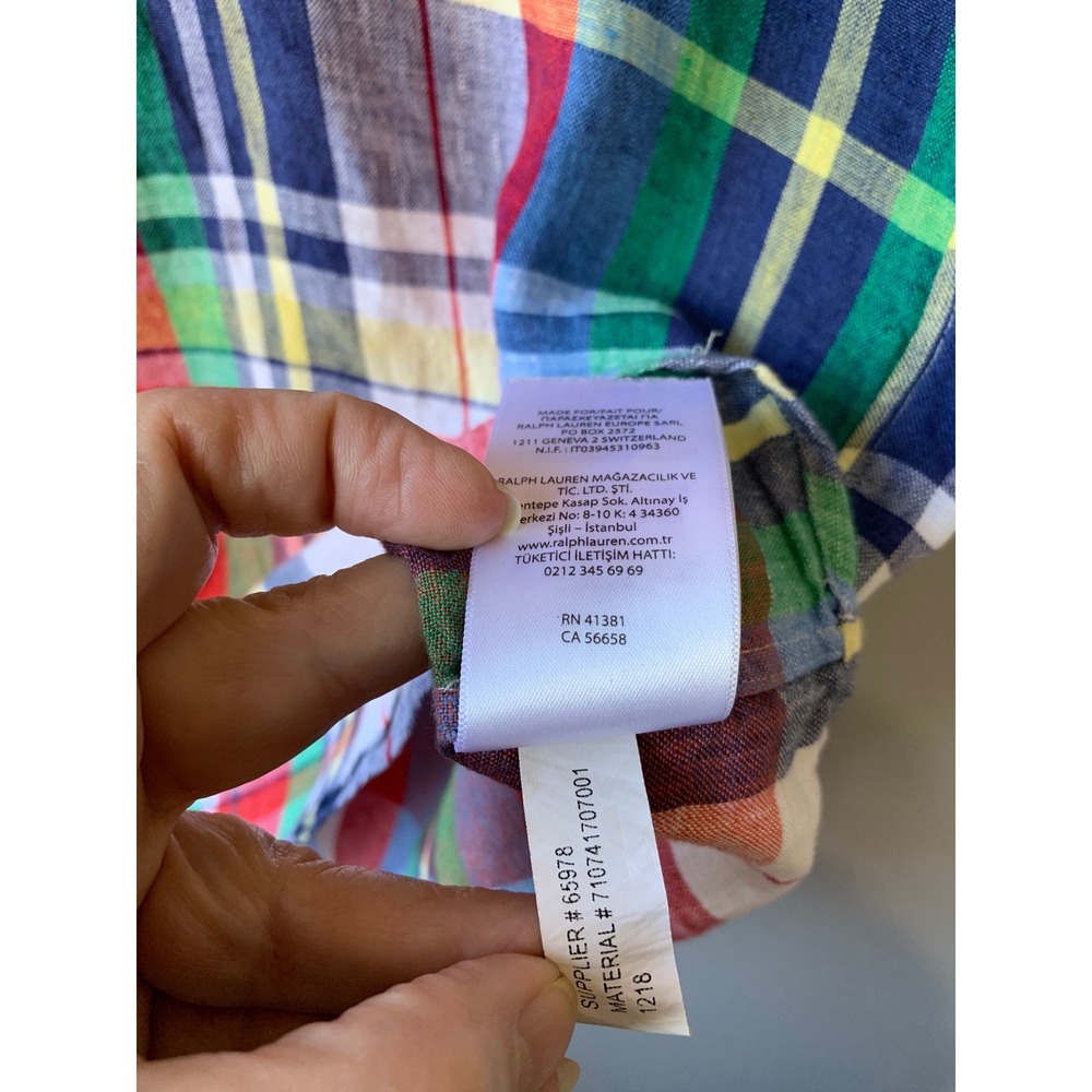 Ralph Lauren Mens Plaid Short Sleeve Linen Blend Button Down Shirt Size XL TG - Picture 10 of 10